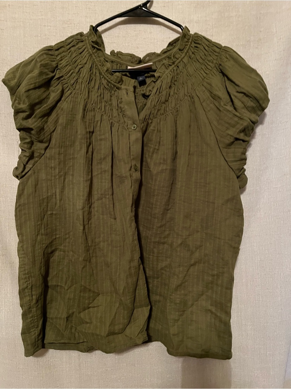 Universal Thread Olive Smocked Short Sleeve Women's Top Size XL